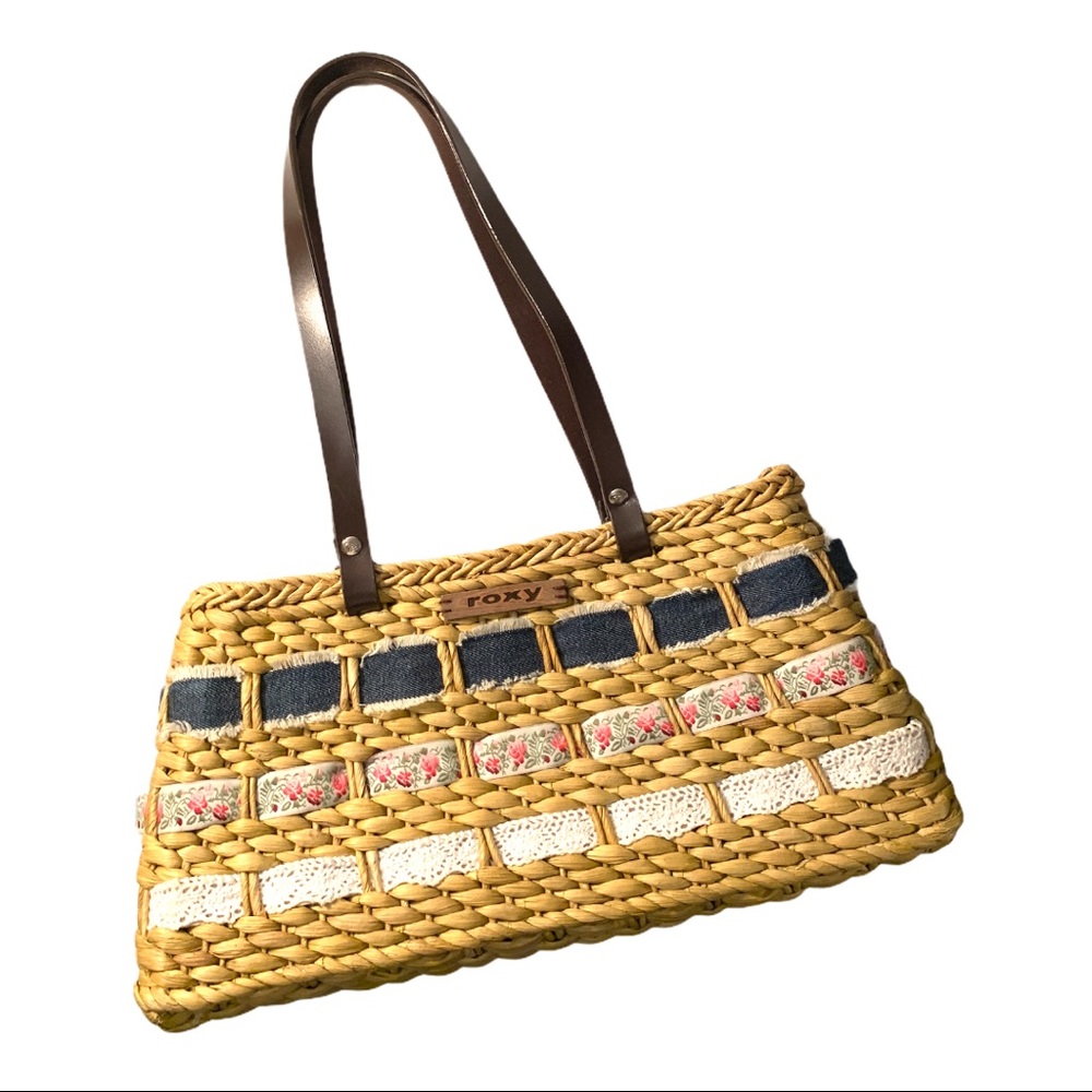 Roxy Basket Weave Ribbon Fabric Embellished Hand Held Purse Bag